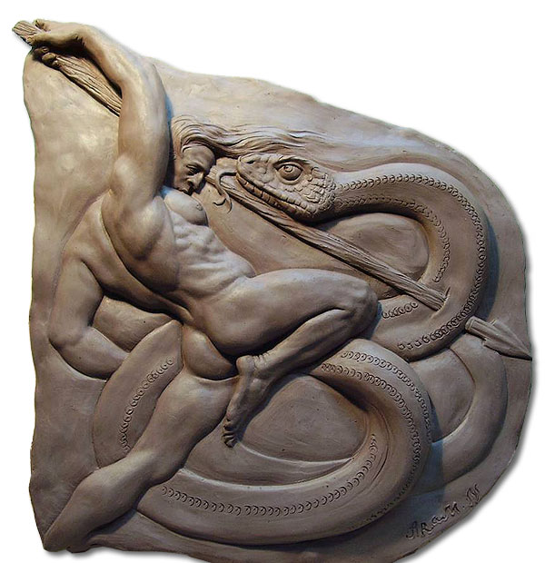 Snake fight (relief). Sculptors in Madrid