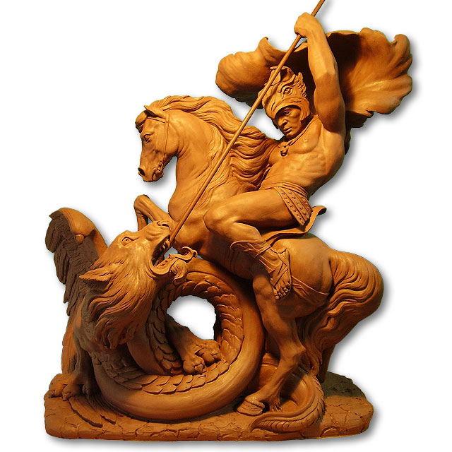 Saint George against the dragon. Sculptors in Madrid