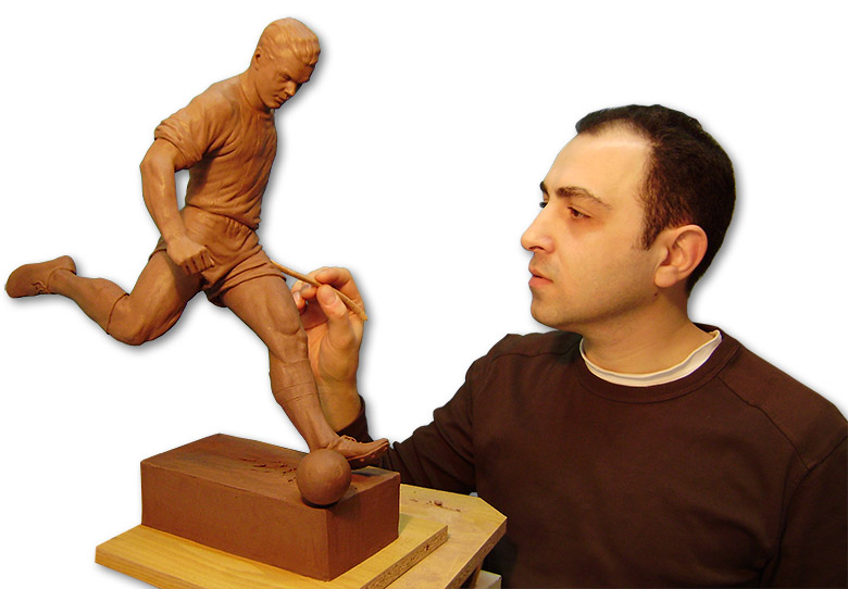 Kubala, former player of the Barcelona Football Club. Sculptors in Madrid